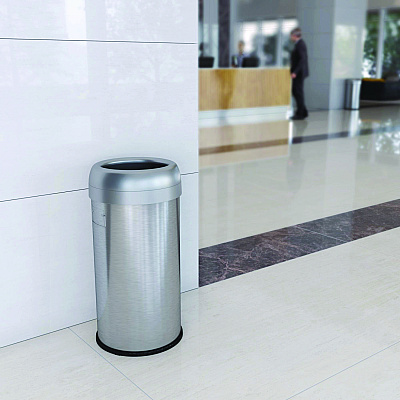 HLS Commercial Open Top Trash Can, Round, 16 gal, Plastic/Stainless Steel, Silver (HLMHLS16STR)