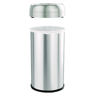 HLS Commercial Open Top Trash Can, Round, 16 gal, Plastic/Stainless Steel, Silver (HLMHLS16STR)