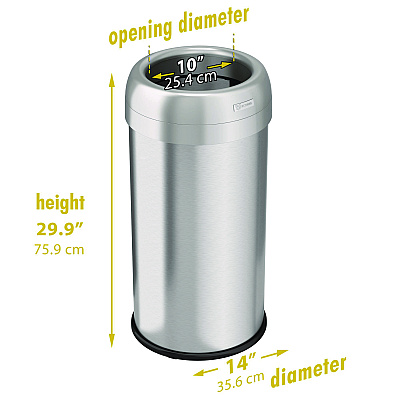 HLS Commercial Open Top Trash Can, Round, 16 gal, Plastic/Stainless Steel, Silver (HLMHLS16STR)