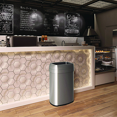 HLS Commercial Open Top Trash Can, Oval, 16 gal, Plastic/Stainless Steel, Silver (HLMHLS16STV)