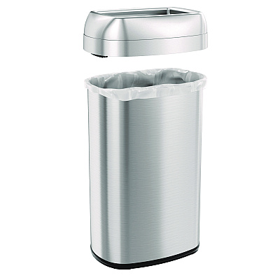 HLS Commercial Open Top Trash Can, Oval, 16 gal, Plastic/Stainless Steel, Silver (HLMHLS16STV)