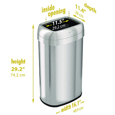 HLS Commercial Open Top Trash Can, Oval, 16 gal, Plastic/Stainless Steel, Silver (HLMHLS16STV)
