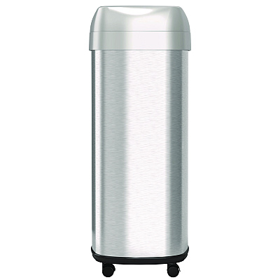HLS Commercial Open Top Trash Can with Wheels, Oval, 16 gal, Plastic/Stainless Steel, Silver (HLMHLS16STVM)