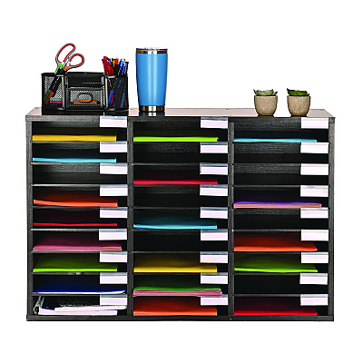 AdirOffice Wooden 27 Compartment Literature Organizer, 27 Sections, Letter Size, 31.49 x 11.81 x 21.65, Black (ALHIOF20101BLK)