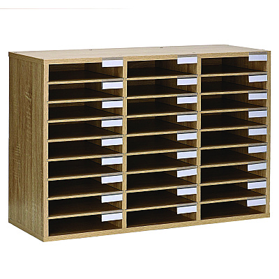 AdirOffice Wooden 27 Compartment Literature Organizer, 27 Sections, Letter Size, 31.49 x 11.81 x 21.65, Medium Oak (ALHIOF20101MEO)