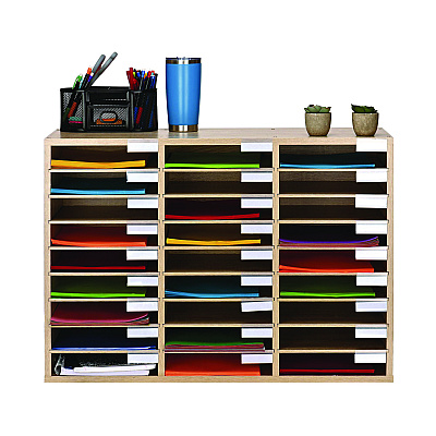 AdirOffice Wooden 27 Compartment Literature Organizer, 27 Sections, Letter Size, 31.49 x 11.81 x 21.65, Medium Oak (ALHIOF20101MEO)