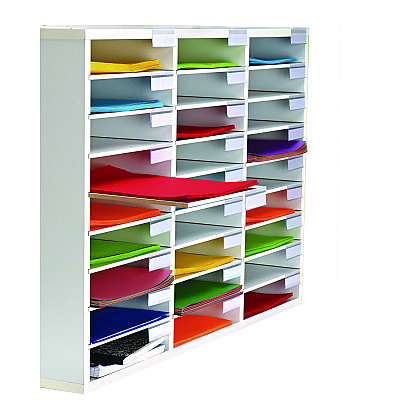 AdirOffice Wooden 27 Compartment Literature Organizer, 27 Sections, Letter Size, 31.49 x 11.81 x 21.65, White (ALHIOF20101WHI)