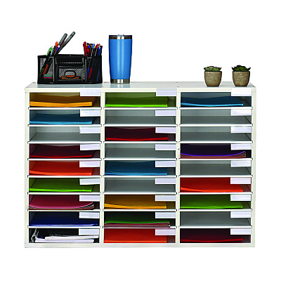 AdirOffice Wooden 27 Compartment Literature Organizer, 27 Sections, Letter Size, 31.49 x 11.81 x 21.65, White (ALHIOF20101WHI)