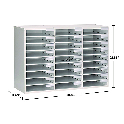 AdirOffice Wooden 27 Compartment Literature Organizer, 27 Sections, Letter Size, 31.49 x 11.81 x 21.65, White (ALHIOF20101WHI)