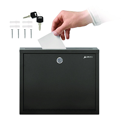 AdirOffice Large Size Steel Multi-Purpose Secure Drop Box, 12 x 3 x 10, Black (ALHI63103BLK)