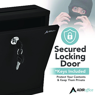 AdirOffice Large Size Steel Multi-Purpose Secure Drop Box, 12 x 3 x 10, Black (ALHI63103BLK)