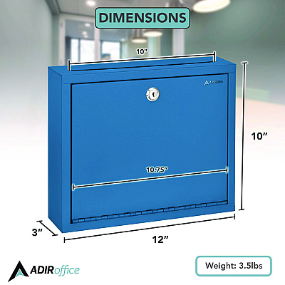 AdirOffice Large Size Steel Multi-Purpose Secure Drop Box, 12 x 3 x10, Blue (ALHI63103BLU)