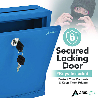 AdirOffice Large Size Steel Multi-Purpose Secure Drop Box, 12 x 3 x10, Blue (ALHI63103BLU)