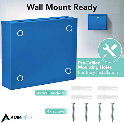 AdirOffice Large Size Steel Multi-Purpose Secure Drop Box, 12 x 3 x10, Blue (ALHI63103BLU)