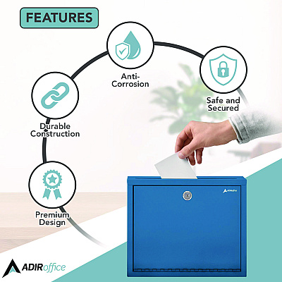 AdirOffice Large Size Steel Multi-Purpose Secure Drop Box, 12 x 3 x10, Blue (ALHI63103BLU)