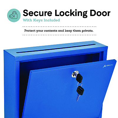 AdirOffice Large Size Steel Multi-Purpose Secure Drop Box, 12 x 3 x10, Blue (ALHI63103BLU)