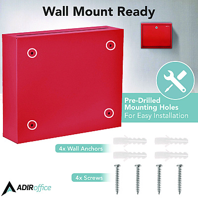 AdirOffice Large Size Steel Multi-Purpose Secure Drop Box, 12 x 3 x 10, Red (ALHI63103RED)