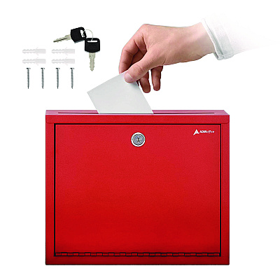 AdirOffice Large Size Steel Multi-Purpose Secure Drop Box, 12 x 3 x 10, Red (ALHI63103RED)