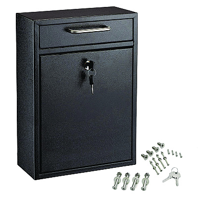 AdirOffice Large Ultimate Secure Drop Box Wall Mounted Mail Box, 11.2 x 4.7 x 16.2, Black (ALHI63104BLK)