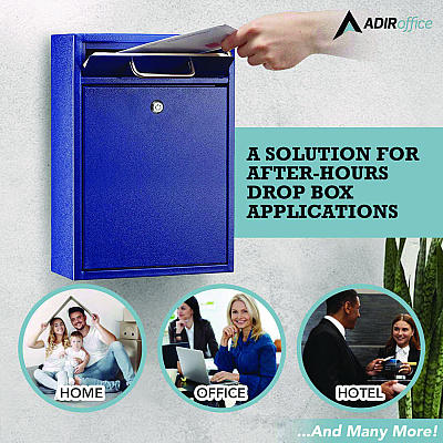 AdirOffice Large Ultimate Secure Drop Box Wall Mounted Mail Box, 11.2 x 4.7 x 16.2, Blue (ALHI63104BLU)