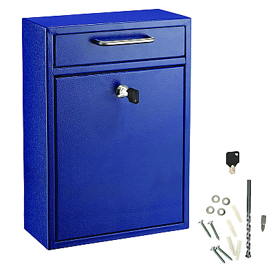 AdirOffice Large Ultimate Secure Drop Box Wall Mounted Mail Box, 11.2 x 4.7 x 16.2, Blue (ALHI63104BLU)