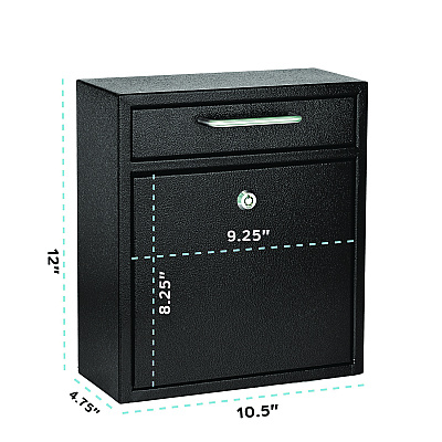 AdirOffice Medium Ultimate Wall Mounted Mail Box, 10.4 x 4.5 x 12, Black (ALHI63105BLK)