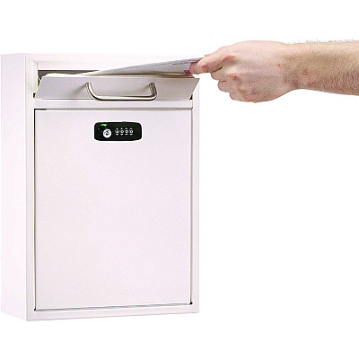 AdirOffice Large Secure Drop Box Wall Mounted Locking Mail Box with Key and Combination lock, 11.2 x 4.7 x 16.2, White (ALHI63104WHIKC)