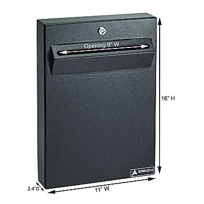AdirOffice Large Wall Mounted Weatherproof Steel Secure Drop Box, 11 x 2.4 x 16, Black (ALHI63114BLK)
