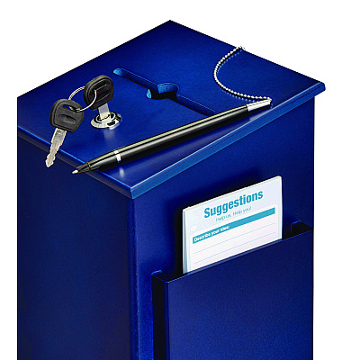 AdirOffice Squared Wood Locking Suggestion Box, 7.25 x 7.5 x 10, Medium Density Fiberboard, Blue (ALHI63201BLU)