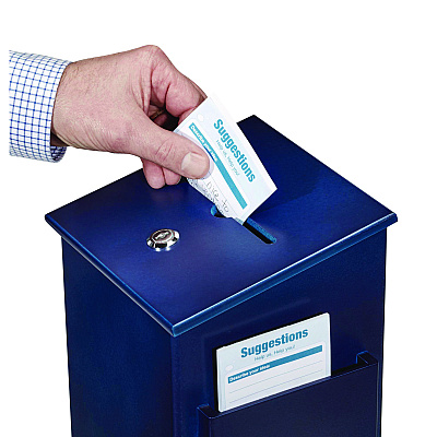 AdirOffice Squared Wood Locking Suggestion Box, 7.25 x 7.5 x 10, Medium Density Fiberboard, Blue (ALHI63201BLU)