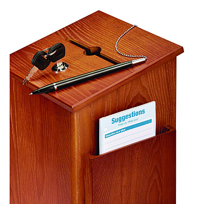 AdirOffice Squared Wood Locking Suggestion Box, 7.25 x 7.5 x 10, Medium Density Fiberboard, Medium Oak (ALHI63201MEO)