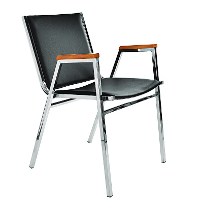 AdirOffice Vinyl Chrome Frame Stackable Office Chair, 16.5 x 22 x 32, Black Seat, Black Back, Chrome Base (ALHI63802BK)