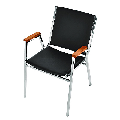 AdirOffice Vinyl Chrome Frame Stackable Office Chair, 16.5 x 22 x 32, Black Seat, Black Back, Chrome Base (ALHI63802BK)