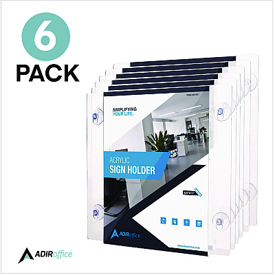 AdirOffice Clear Suction Acrylic Window Sign Holder, 8 x 11, Clear Frame, 6/Pack (ALHI6398511WSH6)