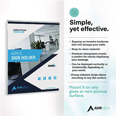 AdirOffice Wall Mount Side-Loading Acrylic Sign Holders, 8 x 11, Clear Frame, 6/Pack (ALHI63985116WM)