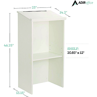 AdirOffice Wood Stand-up Podium Lectern Speaker Stand, 23 x 15 x 45.8, White (ALHI66101WHI)