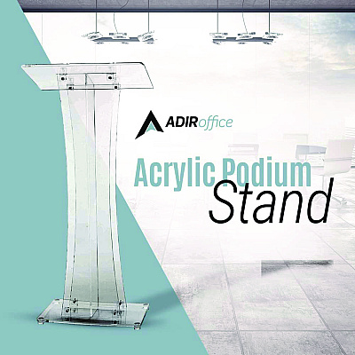 AdirOffice Acrylic Stand-Up Podium Lectern Speaker Stand, 26 x 13 x 47, Clear (ALHI66102)