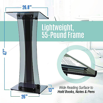 AdirOffice Acrylic Stand-Up Podium Lectern Speaker Stand, 26 x 13 x 47, Black (ALHI66102BLK)
