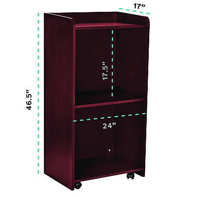 AdirOffice Wood Mobile Presentation Lectern Speaker Stand with Shelves, 22.44 x 16.53 x 45.98, Mahogany (ALHI66107MA)