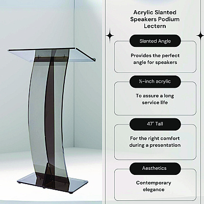 AdirOffice Acrylic Slanted Podium Lectern Speaker Stand, 26.75 x 12.5 x 47, Black (ALHI66103BLK)