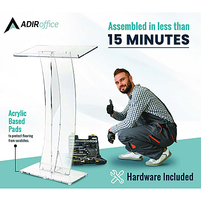 AdirOffice Acrylic Slanted Podium Lectern Speaker Stand, 26.75 x 12.5 x 47, Clear (ALHI66103CLR)