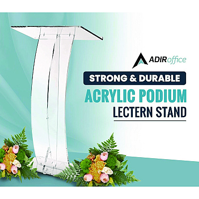 AdirOffice Acrylic Slanted Podium Lectern Speaker Stand, 26.75 x 12.5 x 47, Clear (ALHI66103CLR)