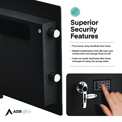 AdirOffice 1.1 cu ft Steel Digital Secure Money Deposit Safe with Digital keypad, 15.3 x 13.5 x 19, Black (ALHI670200BLK)