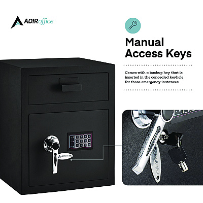 AdirOffice 1.1 cu ft Steel Digital Secure Money Deposit Safe with Digital keypad, 15.3 x 13.5 x 19, Black (ALHI670200BLK)