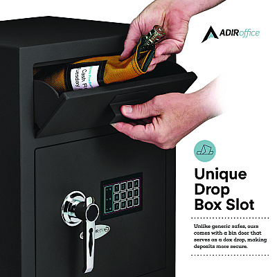 AdirOffice 1.1 cu ft Steel Digital Secure Money Deposit Safe with Digital keypad, 15.3 x 13.5 x 19, Black (ALHI670200BLK)