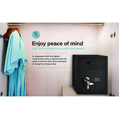 AdirOffice 1.1 cu ft Steel Digital Secure Money Deposit Safe with Digital keypad, 15.3 x 13.5 x 19, Black (ALHI670200BLK)