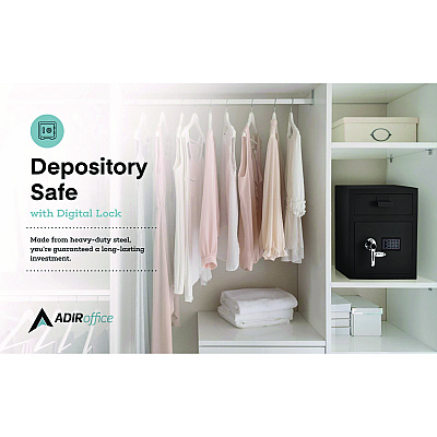 AdirOffice 1.1 cu ft Steel Digital Secure Money Deposit Safe with Digital keypad, 15.3 x 13.5 x 19, Black (ALHI670200BLK)