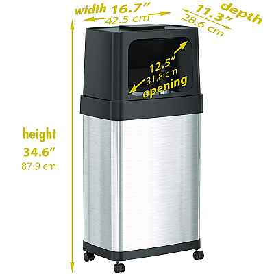 HLS Commercial Dual Push Door Trash Can, 18 gal, Stainless Steel, Silver/Black (HLMHLS18DPO)