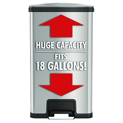 HLS Commercial Step Pedal Trash Can with AirStep Technology, 18 gal, Stainless Steel, Silver (HLMHLS18SS)