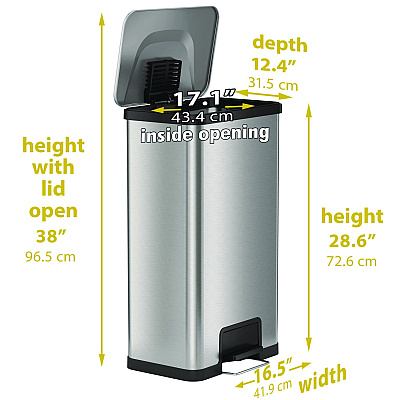 HLS Commercial Step Pedal Trash Can with AirStep Technology, 18 gal, Stainless Steel, Silver (HLMHLS18SS)